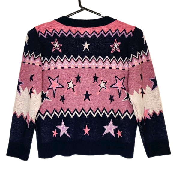 Johnny Was Shana Star Wool Cardigan Sweater Size XL Pink Blue Stars Sparkly NWOT - Picture 13 of 16